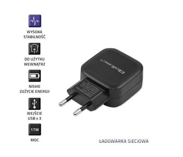 Qoltec Ładowarka Sieciowa 3 x USB 3.4A 17W - 385374 - zdjęcie 6